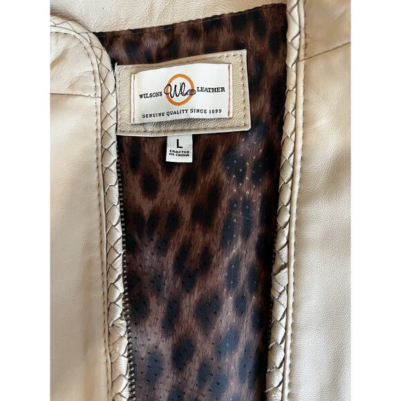 Wilson soft Leather classic minimalist Fitted Braided Zip Front Jacket Size-L - Picture 8 of 11